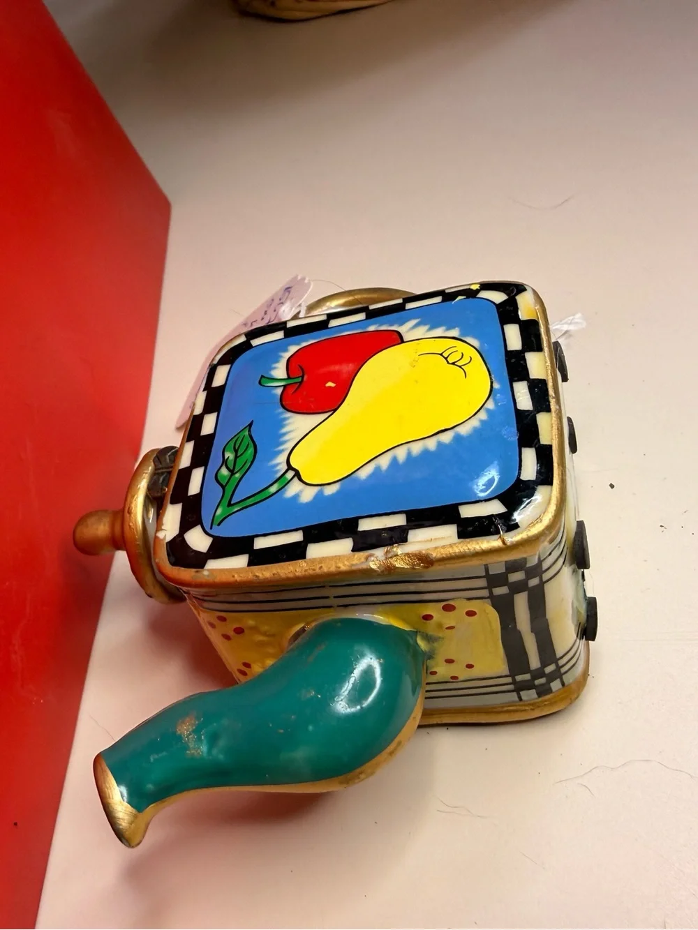 Colorful Fruit-Print Square Ceramic Teapot - Multicolor Trinket Box
